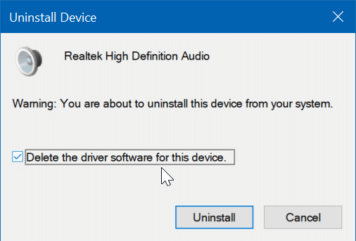 reinstall realtek audio driver windows 10